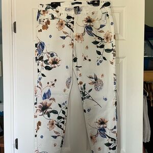 Simons Floral Straight Leg Jeans - White and Blue